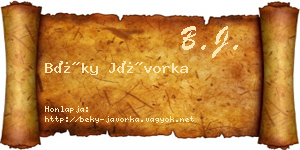 Béky Jávorka névjegykártya